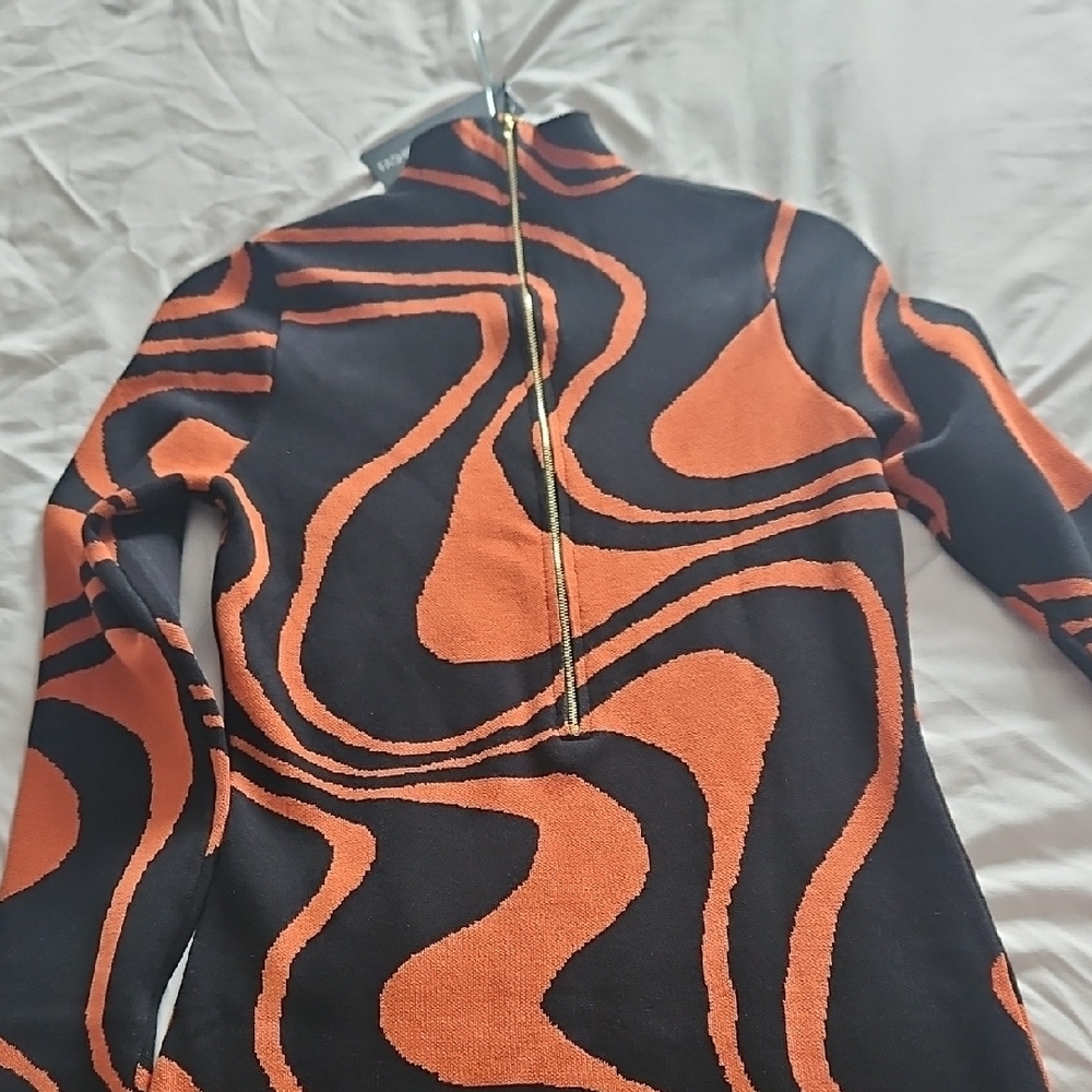 Fashion Nova Swirl Long Sleeve Dress - Black and Brown - Picture 3 of 4